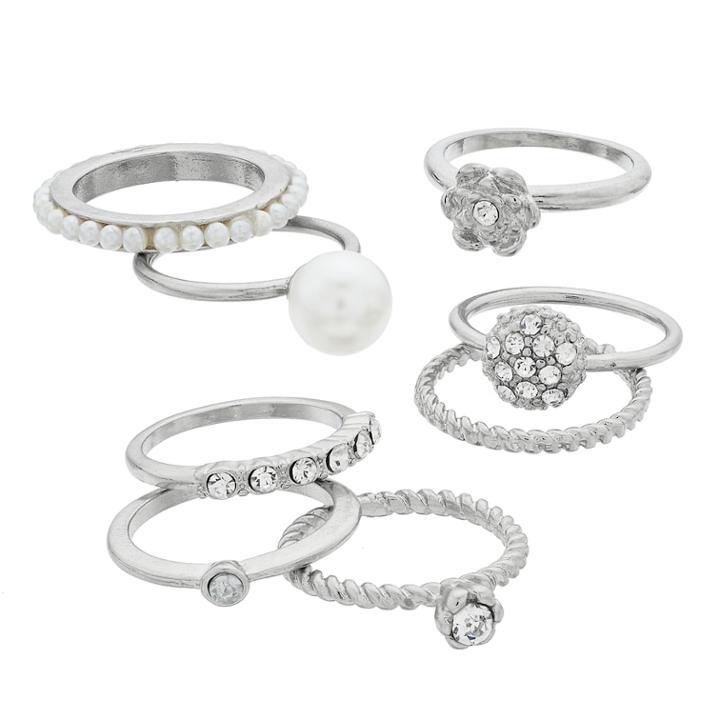 Mudd&reg; Fireball, Flower & Solitaire Ring Set, Women's, White