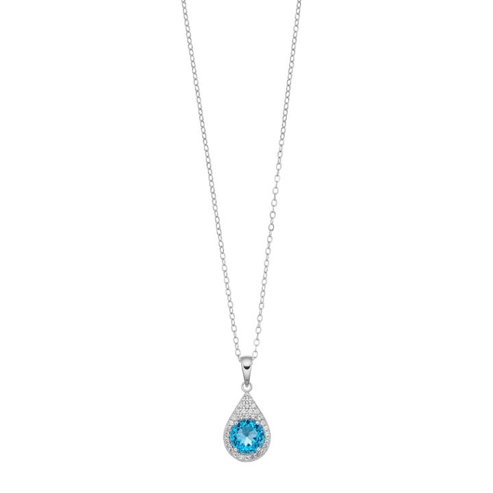 Sterling Silver Sky Blue Topaz & Lab-created White Sapphire Teardrop Pendant, Women's, Size: 18