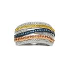 Sterling Silver 1/2-ct. T.w. Blue, Red, Yellow And White Diamond Crisscross Ring, Women's, Size: 6, Multicolor