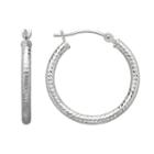 Everlasting Gold 14k White Gold Textured Hoop Earrings, Women's