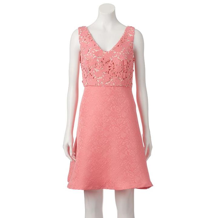 Women's Dr By Donna Ricco Jacquard Lace Fit & Flare Dress, Size: 8 - Regular, Lt Orange