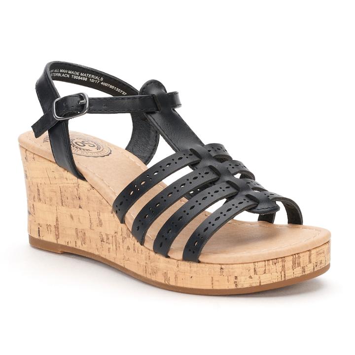 So&reg; Ringmaster Girls' Wedge Sandals, Size: 2, Black