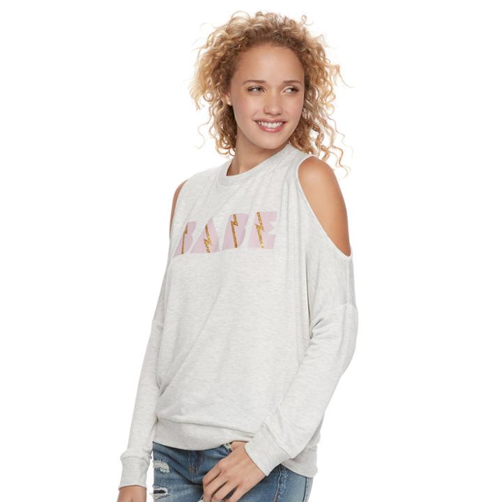 Juniors' About A Girl Babe Cold-shoulder Graphic Sweatshirt, Size: Xs, Beige Oth