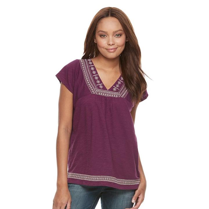Petite Sonoma Goods For Life&trade; Embroidered V-neck Top, Women's, Size: Xs Petite, Med Purple