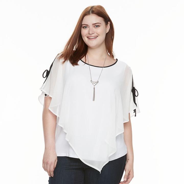 Plus Size Ab Studio Popover Necklace Top, Women's, Size: 1xl, White Oth