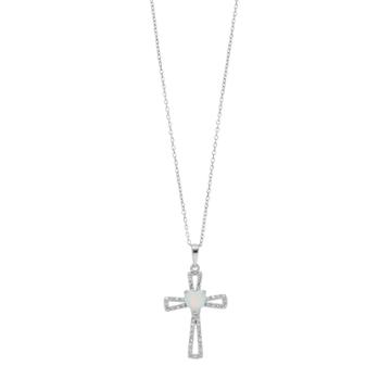 Radiant Gem Sterling Silver Lab-created Opal & Diamond Accent Cross Pendant Necklace, Women's, Size: 18, White