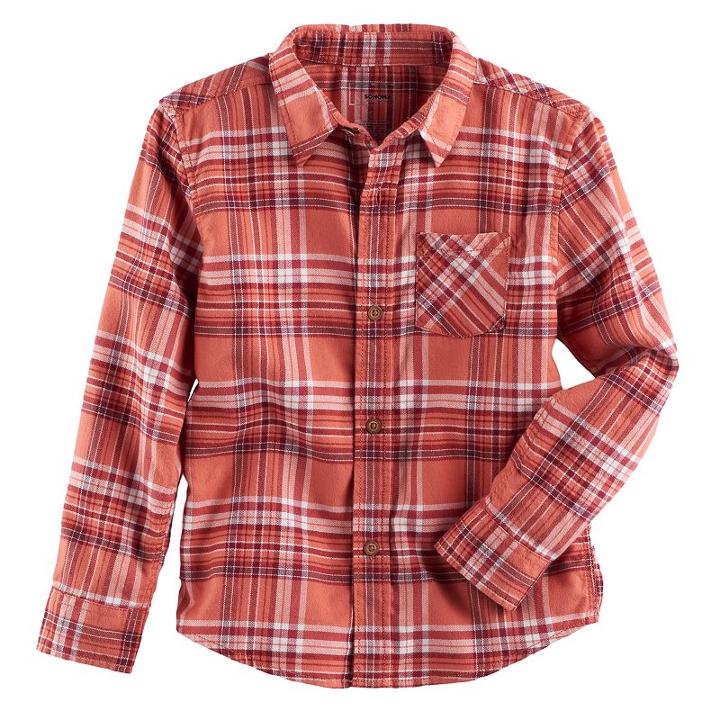 Boys 4-7x Sonoma Goods For Life&trade; Plaid Button Down Shirt, Size: 5, Orange