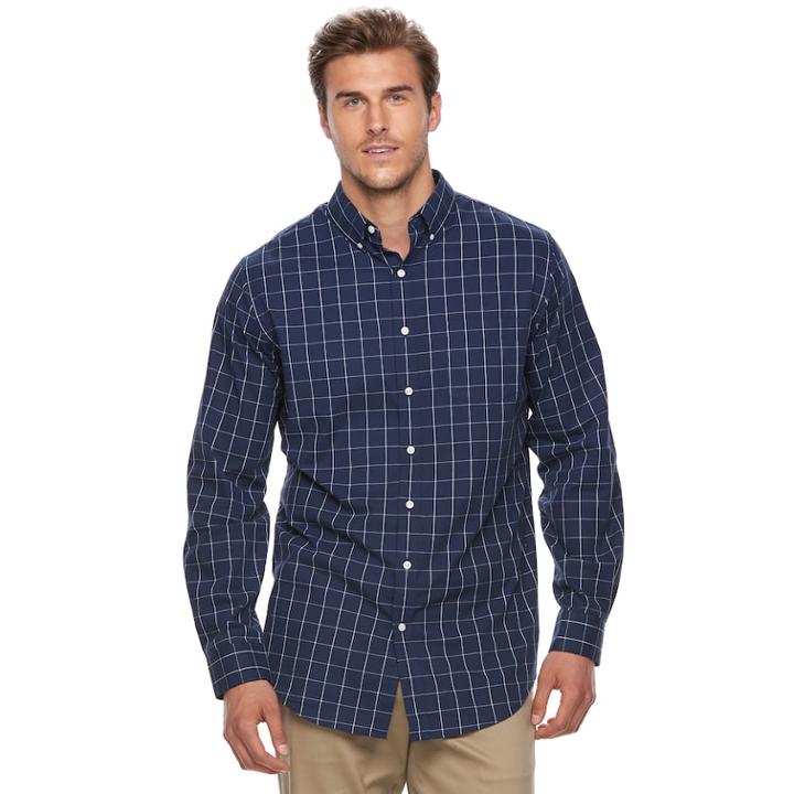 Big & Tall Croft & Barrow&reg; Classic-fit Stretch Woven Button-down Shirt, Men's, Size: 4xb, Dark Blue