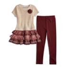 Girls 4-6x Blueberi Boulevard Tiered Sweaterdress & Leggings Set, Size: 5, Light Pink Burgundy