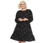 Plus Size Popsugar Flounce-hem Mini Dress, Women's, Size: 3xl, Black