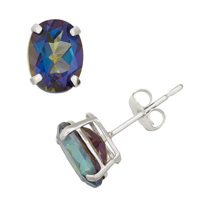 Mystic Topaz 10k White Gold Oval Stud Earrings, Women's, Blue