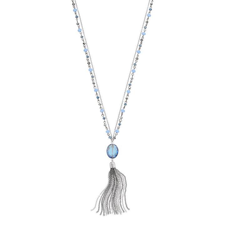 Simply Vera Vera Wang Blue Beaded Double Strand Tassel Necklace, Women's