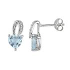 Sterling Silver Aquamarine & Diamond Accent Heart Stud Earrings, Women's, Blue