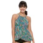 Women's A Shore Fit Tummy Slimmer High-neck Tankini Top, Size: 8, Palm Beach Multi
