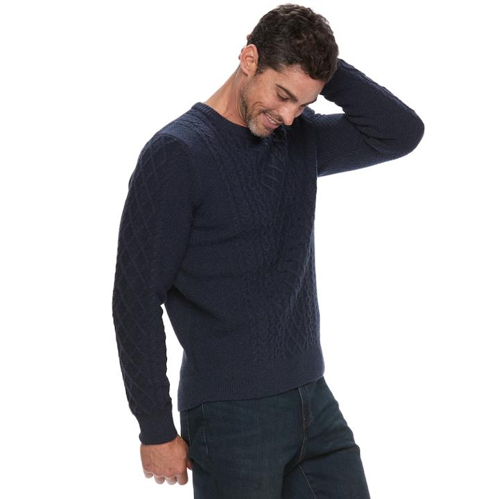 Men's Croft & Barrow&reg; True Comfort Classic-fit Stretch Cable-knit Sweater, Size: Small, Dark Blue