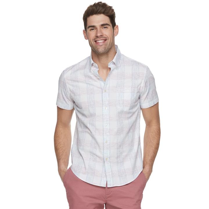 Men's Sonoma Goods For Life&trade; Flexwear Modern-fit Poplin Button-down Shirt, Size: Small, Natural