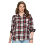 Plus Size Chaps Plaid Twill Button-down Shirt, Women's, Size: 2xl, Red