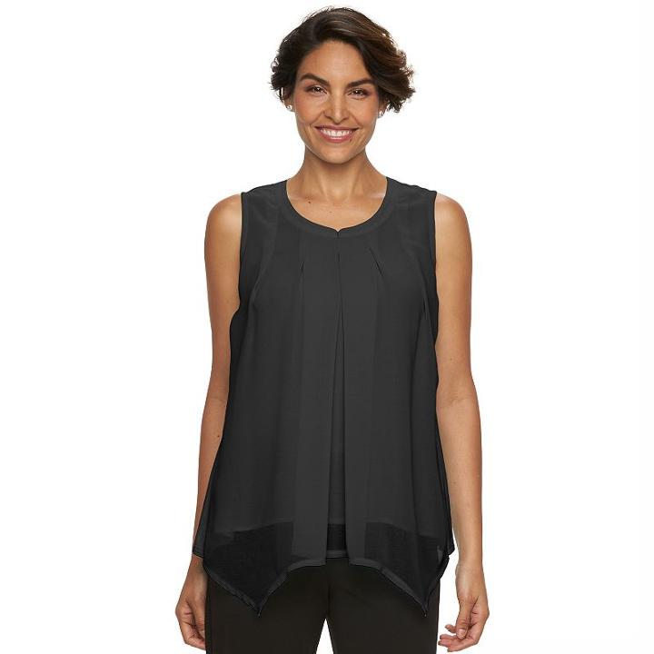 Women's Dana Buchman Pleated Overlay Sleeveless Top, Size: Medium, Oxford