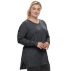 Plus Size Tek Gear&reg; Jersey High Slit Long Sleeve Tunic Tee, Women's, Size: 2xl, Black