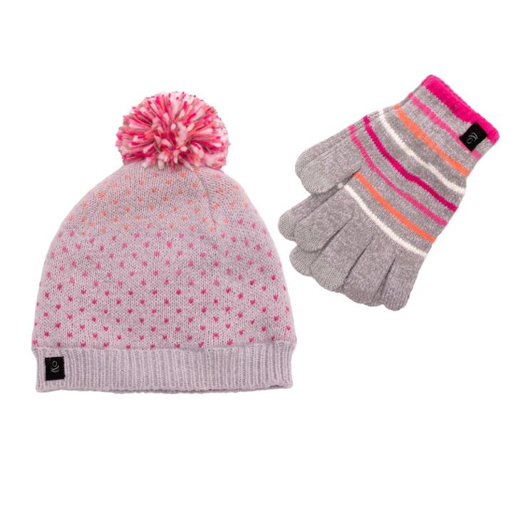 Girls 7-16 Pom Hat & Tech Touch Gloves Set, Grey