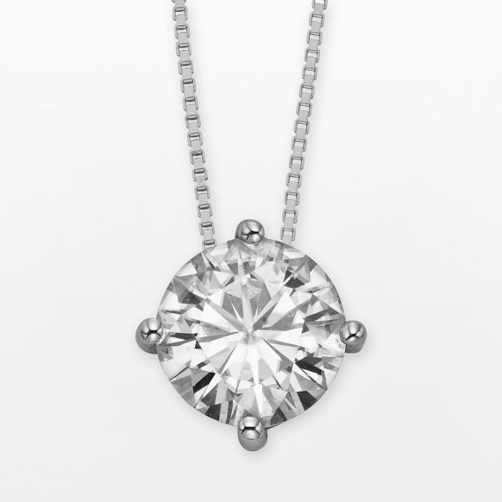 Forever Brilliant 14k White Gold Round-cut 3 1/10-ct. T.w. Lab-created Moissanite Pendant, Women's, Size: 18