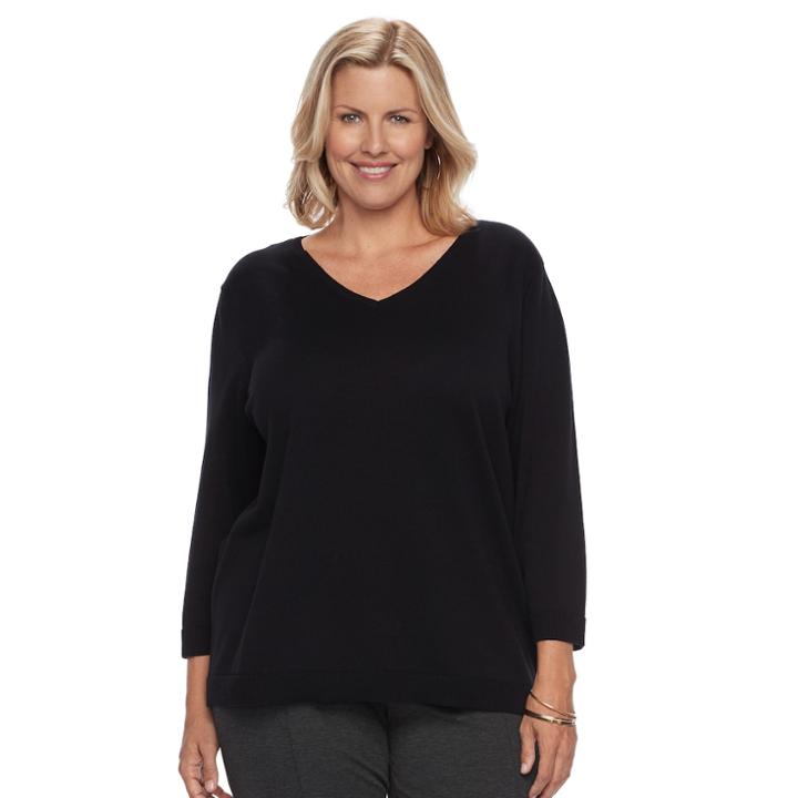 Plus Size Croft & Barrow&reg; V-neck Pullover, Women's, Size: 1xl, Black