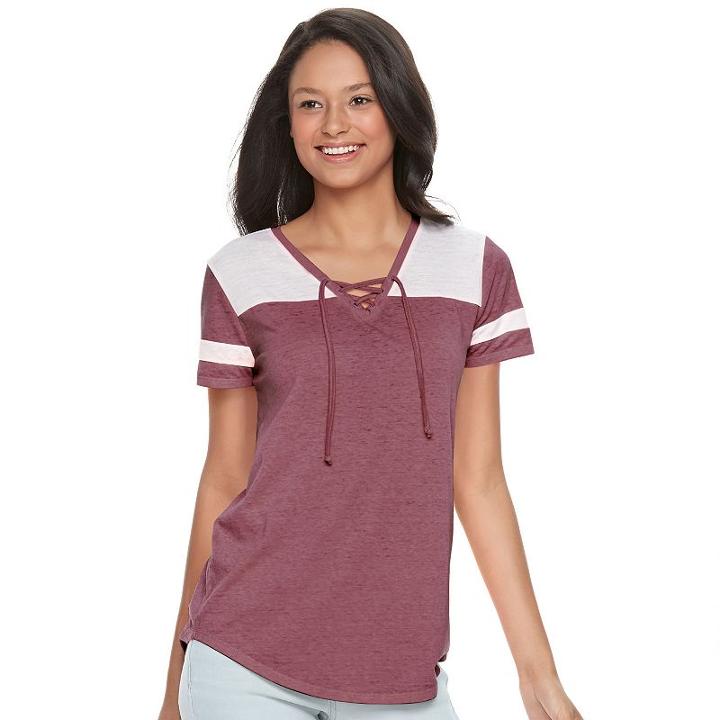 Juniors' So&reg; Burnout Football Tee, Teens, Size: Medium, Red