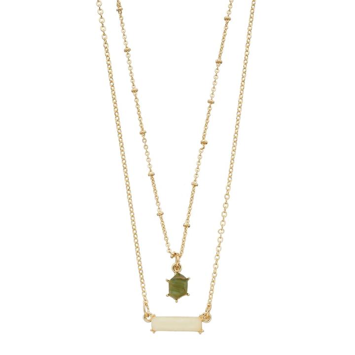 Lc Lauren Conrad Green Stone Double Strand Bar Necklace, Women's, Multicolor