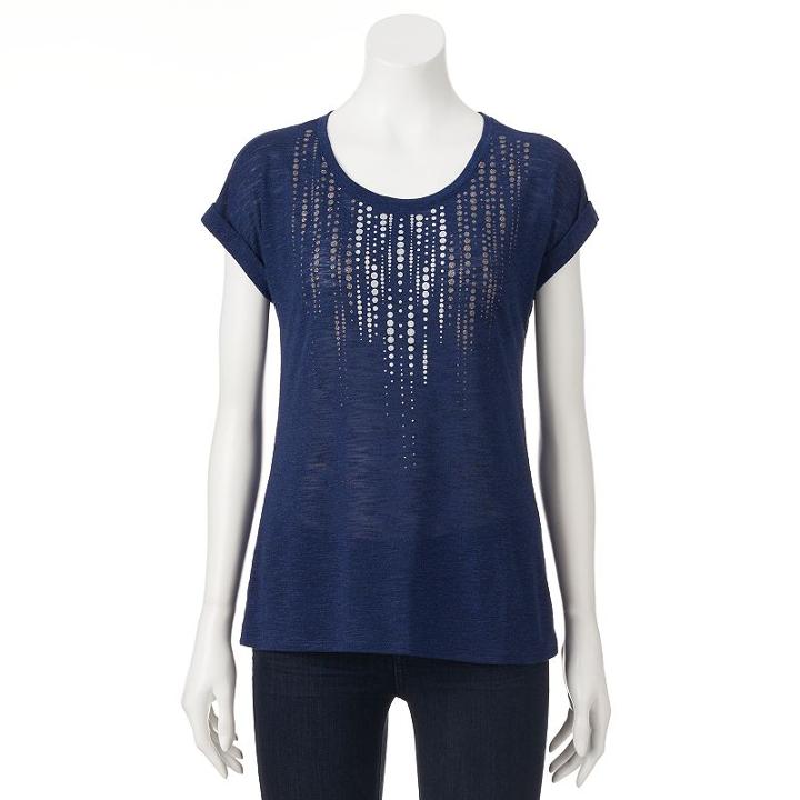 Women's Apt. 9&reg; Marled Cuff Tee, Size: Large, Blue