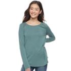 Juniors' Pink Republic Lace-up Raglan Tee, Teens, Size: Medium, Dark Green