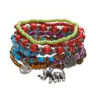 Mudd&reg; Bead, & Disc, Eye & Elephant Charm Stretch Bracelet Set, Women's, Clrs