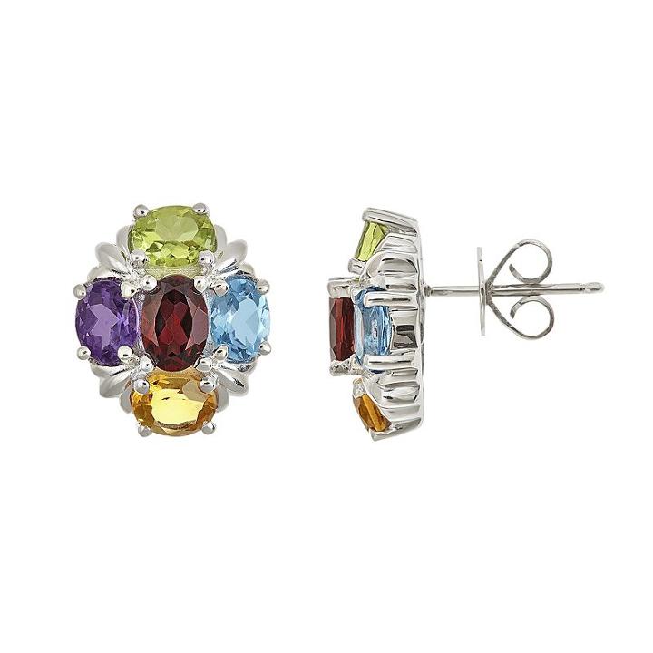 Sterling Silver Gemstone Stud Earrings, Women's, Multicolor