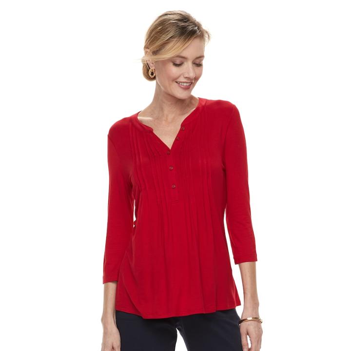 Women's Croft & Barrow&reg; Pleated Henley Top, Size: Xxl, Med Red