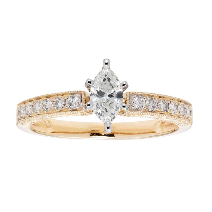 14k Gold Igl Certified Marquise Cut 1/2 Carat T.w. Diamond Engagement Ring, Women's, Size: 8, White