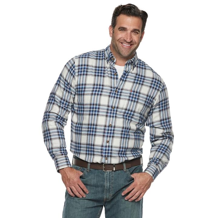 Big & Tall Izod Classic-fit Plaid Flannel Button-down Shirt, Men's, Size: Xxl Tall, White