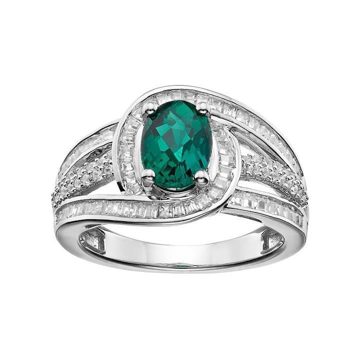 Sterling Silver Lab-created Emerald & White Sapphire Swirl Ring, Women's, Size: 6, Green