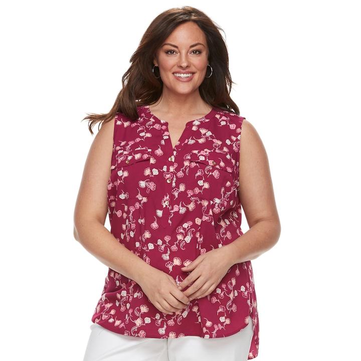 Plus Size Croft & Barrow&reg; Print Popover Sleeveless Top, Women's, Size: 2xl, Dark Pink