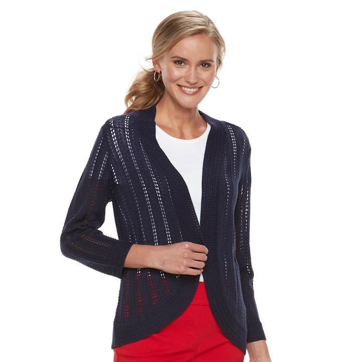 Women's Dana Buchman Open-stitch Cardigan, Size: Medium, Blue