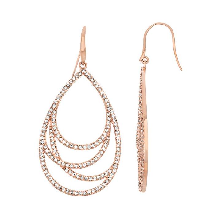 Lab-created White Sapphire 18k Rose Gold Over Silver Teardrop Earrings, Women's