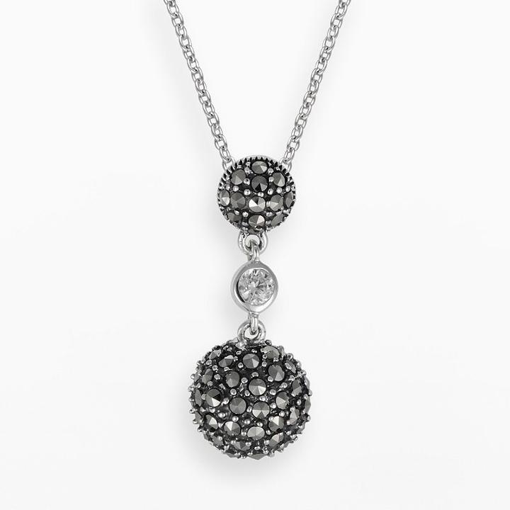 Lavish By Tjm Sterling Silver Cubic Zirconia Ball Pendant - Made With Swarovski Marcasite, Women's, Size: 18, White