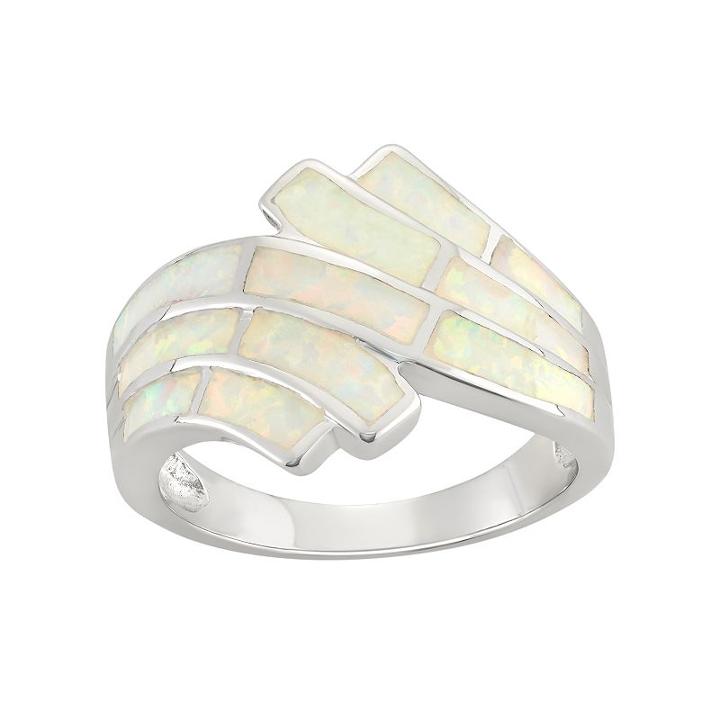 Lab-created Opal Sterling Silver Wave Bypass Ring, Women's, Size: 6, White