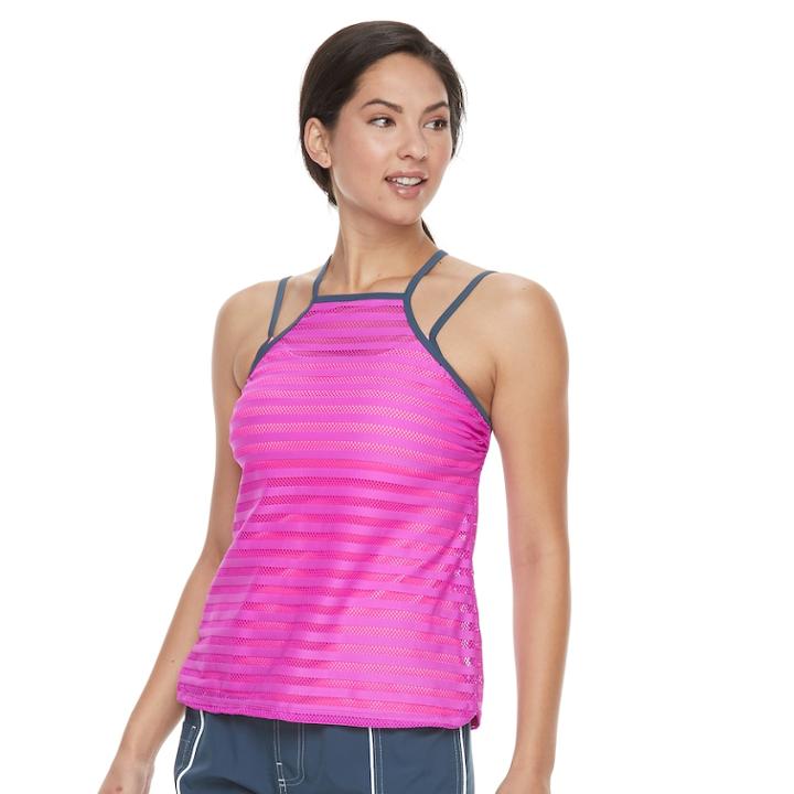Women's Free Country Bust Enhancer Mock-layer Tankini Top, Size: Xl, Med Red