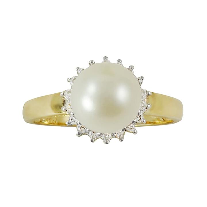 10k Gold .18-ct. T.w. Diamond And Freshwater Cultured Pearl Ring, Women's, Size: 6, White