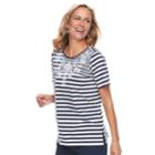 Women's Alfred Dunner Studio Scroll Striped Top, Size: Large, Blue (navy)