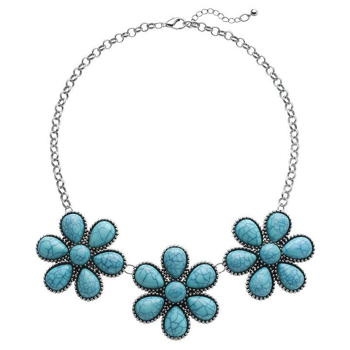Simulated Turquoise Flower Statement Necklace, Women's, Multicolor