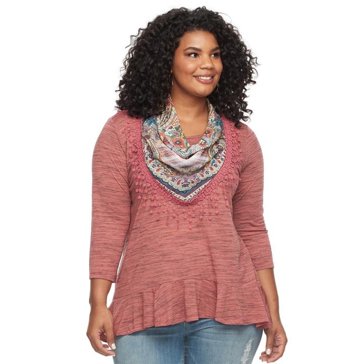 Plus Size World Unity Peplum Top & Scarf Set, Women's, Size: 1xl, Purple Oth