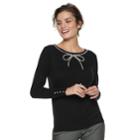 Women's Elle&trade; Simulated-pear Bow Sweater, Size: Xl, Black