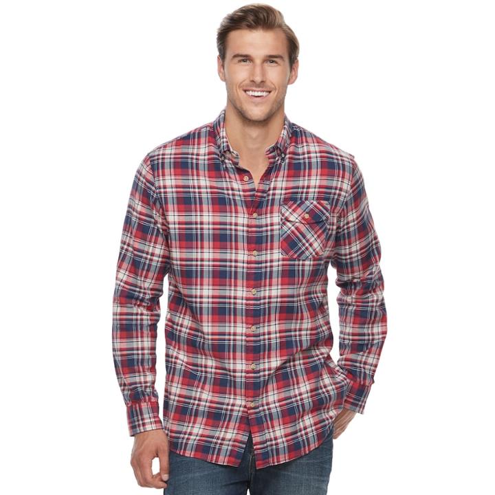 Big & Tall Men's Sonoma Goods For Life&trade; Modern-fit Flexwear Stretch Flannel Button-down Shirt, Size: 3xl Tall, Med Red