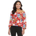 Juniors' Candie's&reg; Print Off-the-shoulder Top, Girl's, Size: Small, Brt Red