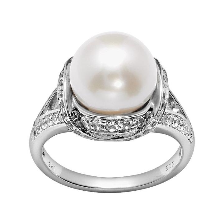 Pearlustre By Imperial Sterling Silver Freshwater Cultured Pearl And White Topaz Ring, Women's, Size: 8
